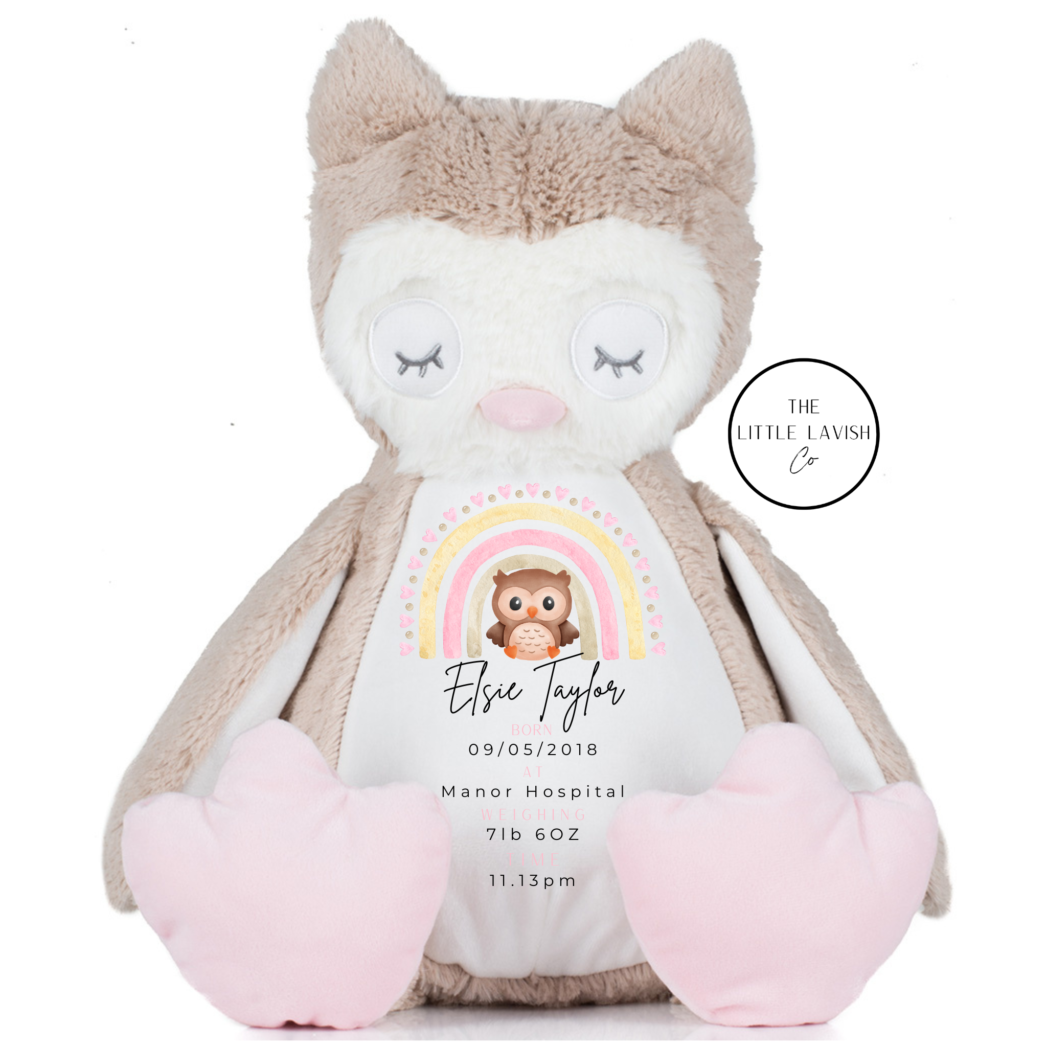 Personalised Soft Plush Owl – 40cm Keepsake Baby Gift