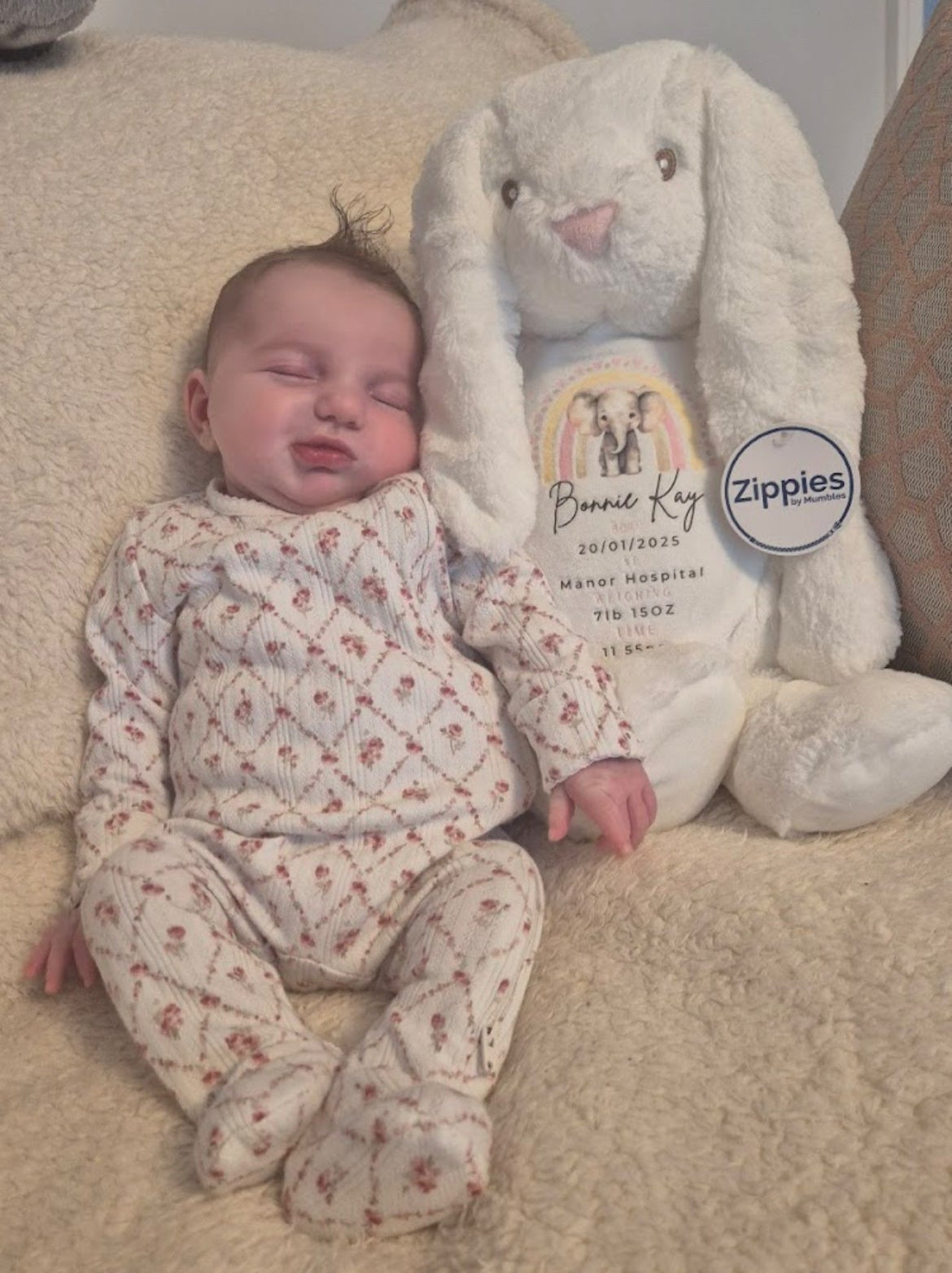 Baby with a personalised Rabbit teddy